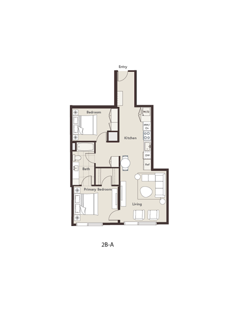 Floor plan for 2 beds, 1 bath, 910 sqft